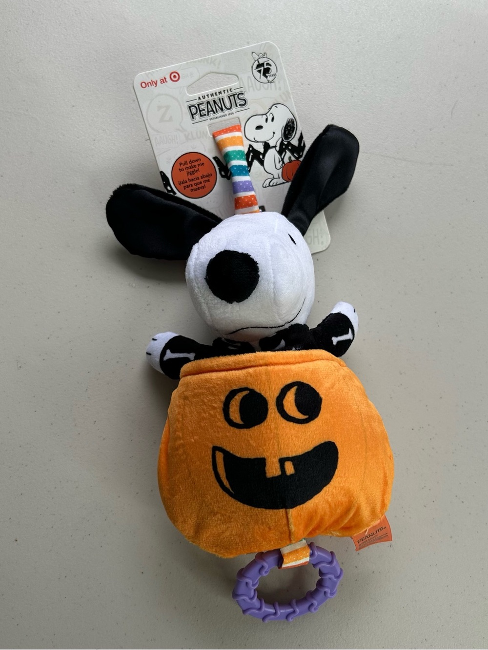 Peanuts Halloween Snoopy Pumpkin On The Go Pull Down Stroller Plush Baby Toy NEW